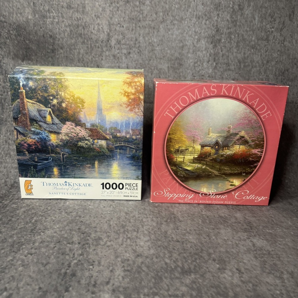 Thomas Kinkade Ceaco Nanette's Cottage 1000pc Stepping Stone 750pc Puzzle Lot